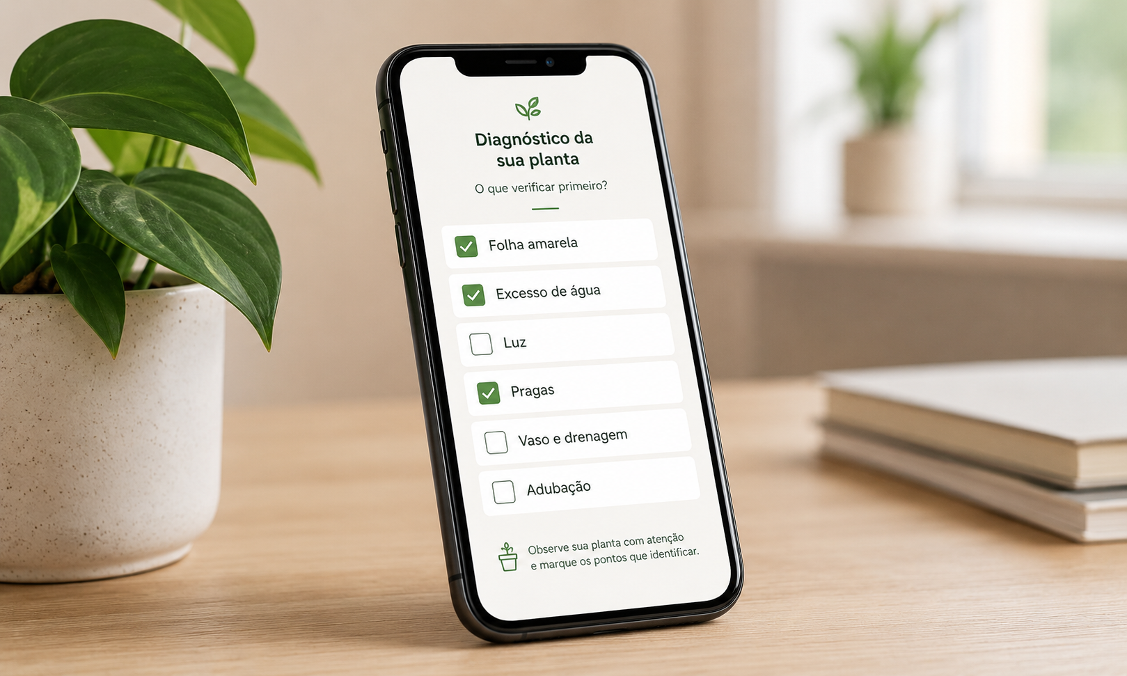 Diagnóstico da planta aberto no celular